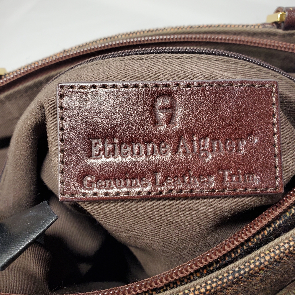 Pre Loved Etienne Aigner Brown Leather/Fabric Hand Held Purse - Picture 12 of 16